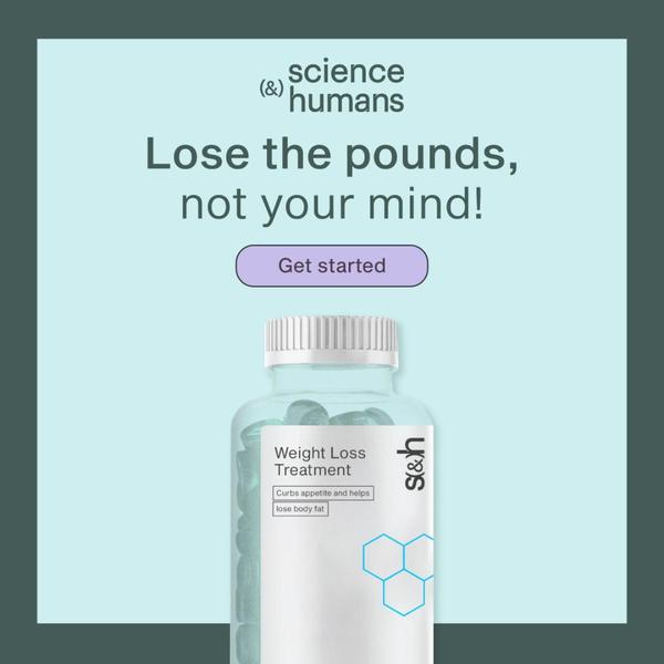 A clean, square-format ad featuring a product bottle centered against a light blue backdrop with a bold, empathetic value proposition.